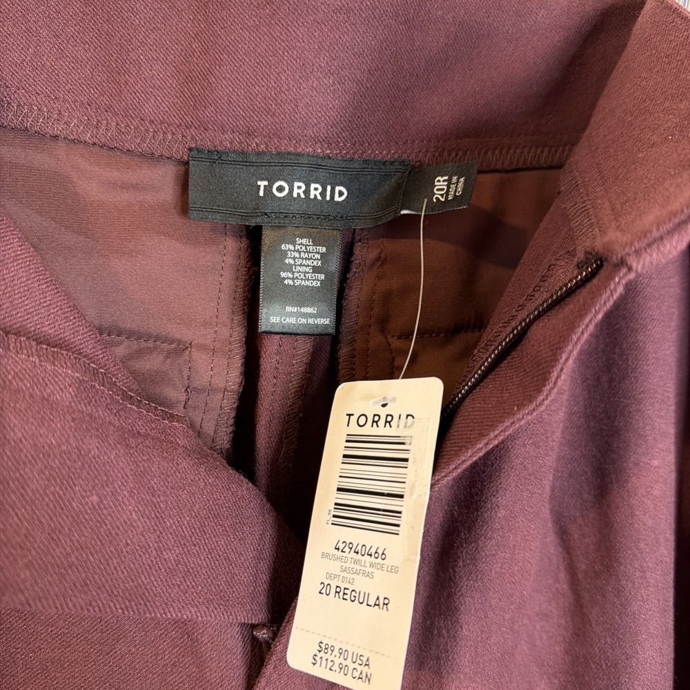 NWT Torrid Set Of 2 Women's Brushed Twill Wide Leg Pants Size 20R Maroon & Green - Picture 10 of 16